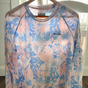 Columbia Swimwear Top Long Sleeves PFG Blue Pink Womens 1X XL Swim Rash Guard